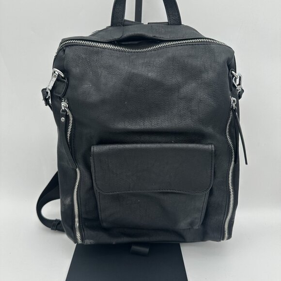 Miztique Black Faux Leather Backpack Purse With Zipper Pockets & Straps - Picture 1 of 8